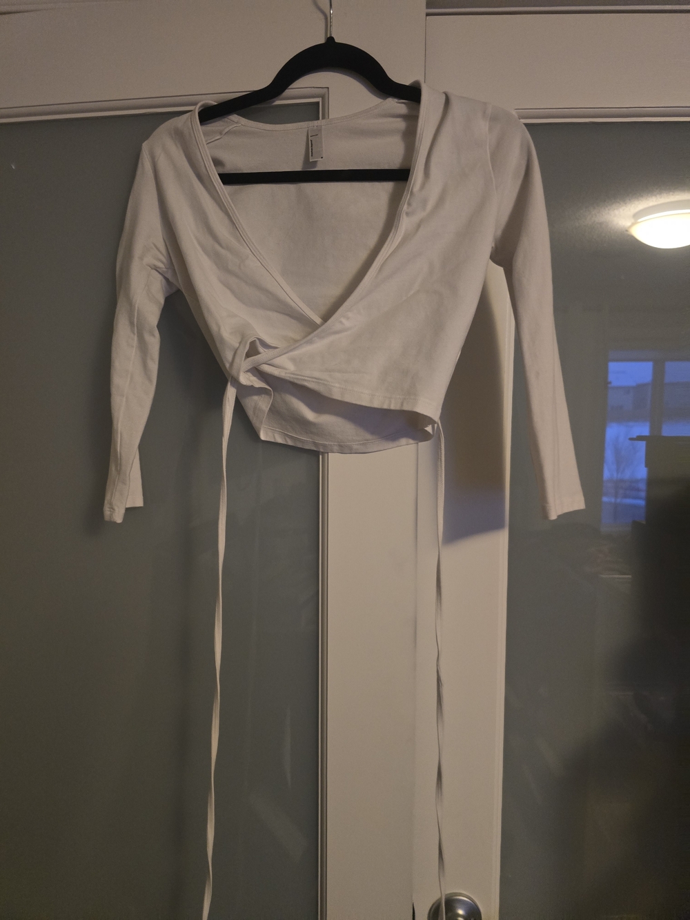 American Apparel White Long-Sleeve Wrap Crop Top